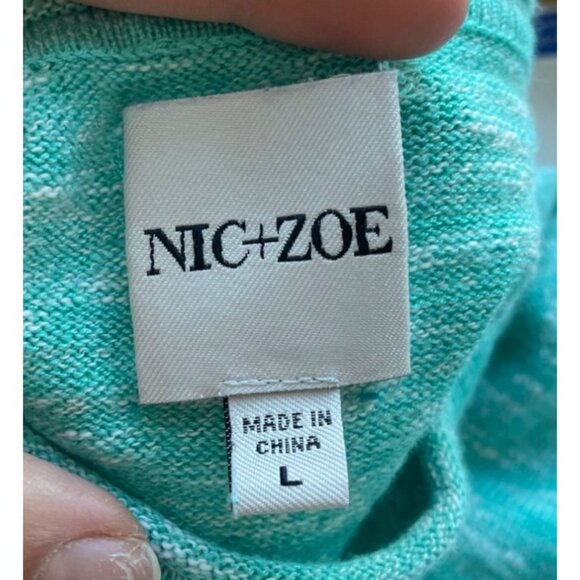 Nic+Zoe Womens Flower Sweater Sz L Cotton Linen Artsy Boho Chic Turquoise Blue - Picture 6 of 8